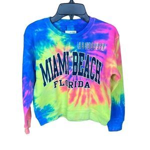 Dreamsicle kids Sweatshirt Tie Dye Miami Beach Logo Neon Blue Yellow Pink Kids M